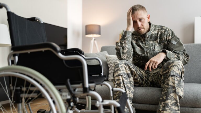 Disabled military soldier in wheelchair